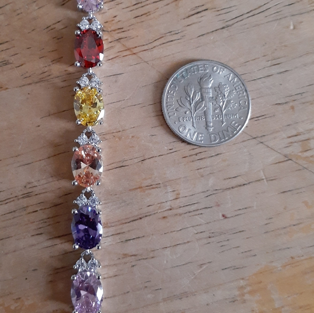 Sim. Multi-color Diamond Silvertone Bracelet